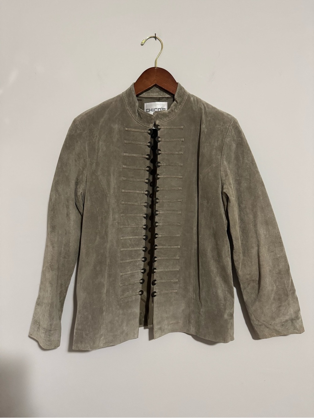 Chico's Olive-Taupe Suede Military-Style Jacket